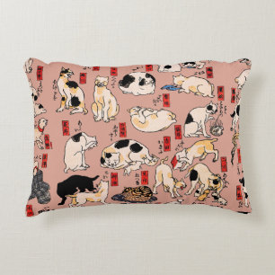 Vintage Japanse Ukiyo-e kattenpatroon: Kuniyoshi Accent Kussen