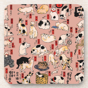 Vintage Japanse Ukiyo-e kattenpatroon: Kuniyoshi Bier Onderzetter