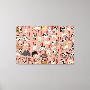 Vintage Japanse Ukiyo-e kattenpatroon: Kuniyoshi Canvas Afdruk