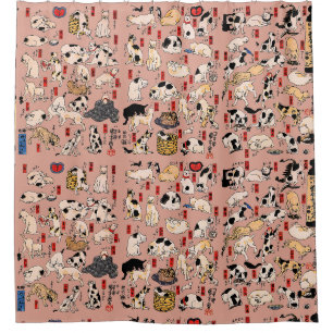 Vintage Japanse Ukiyo-e kattenpatroon: Kuniyoshi Douchegordijn