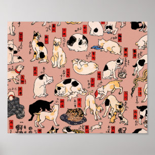 Vintage Japanse Ukiyo-e kattenpatroon: Kuniyoshi Poster