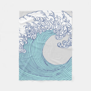 Vintage Japanse Ukiyo-e Surf Golf Kunst Blauwe Kus Fleece Deken