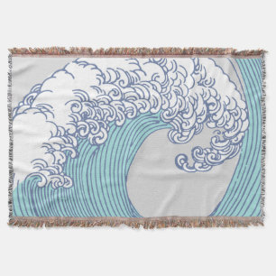 Vintage Japanse Ukiyo-e surf golfgolfkunst blauwe Deken