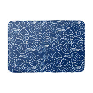 Vintage Japanse Wolken, het Blauw van het Kobalt Badmat
