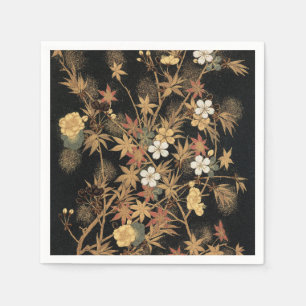 Vintage Japanse Zwarte Goud Herfst Bloemmotief Kun Servet