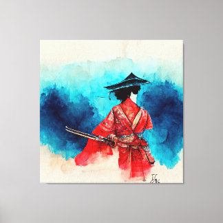 Vintage Japonais Samurai guerrier toile étirée