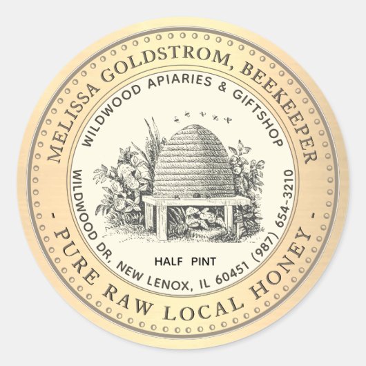 Vintage Jardin Skep Miel Étiquette Gold Frontière  (Devant)