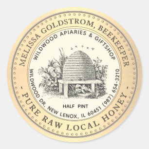 Vintage Jardin Skep Miel Étiquette Gold Frontière