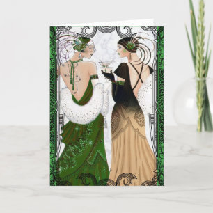Vintage jaren 20 Kerst Martini Flapper Dames Feestdagen Kaart