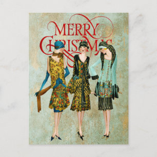 Vintage jaren '30 vrouwen kerstgroet briefkaart