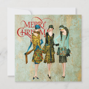 Vintage jaren '30 vrouwen kerstgroet kaart