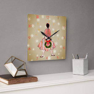 Vintage jaren 50 Christmas Girl Clock Vierkante Klok