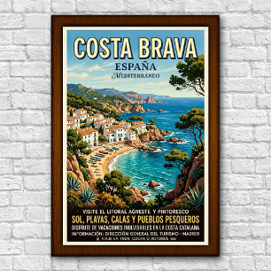 Vintage jaren 60 Costa Brava, Spanje Reisposter Poster
