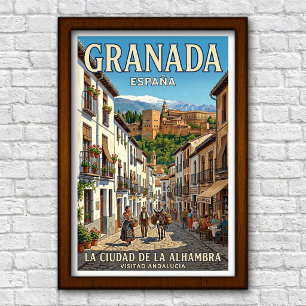Vintage jaren 60 Granada, Spanje Reisposter Poster