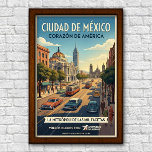 Vintage jaren 60 Mexico City, Mexico Reisposter Poster