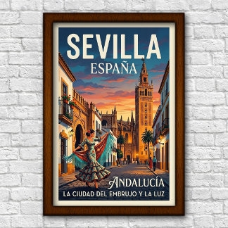 Vintage jaren 60 Seville, Spanje Reisposter Poster