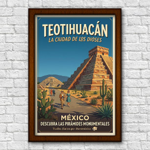 Vintage jaren 60 Teotihuacán, Mexico Reisposter Poster