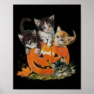 Vintage jaren 90 Kattenpompoen Halloween Retro Blo Poster