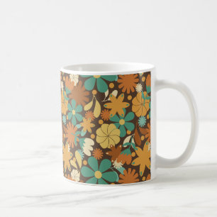 Vintage jaren zestig Flower Power in bruin Koffiemok