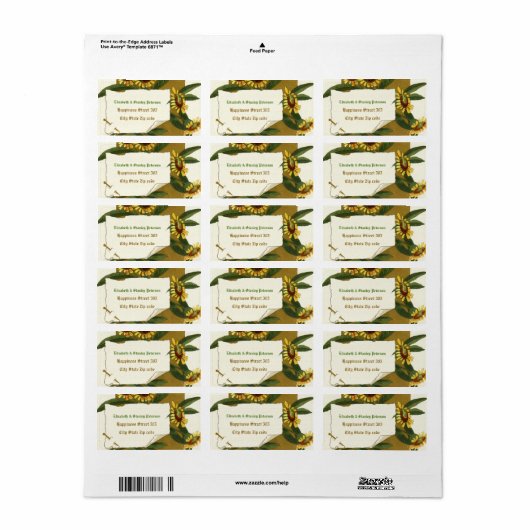 Vintage jaune fleurs d'hélium mariage étiquette (Feuille entière)