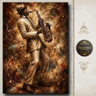 Vintage Jazz Saxofonist Gouden Muziekkunst Tissuepapier