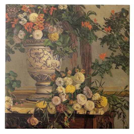 Vintage Jean Frederic Bazille Flowers Tegeltje (Voorkant)