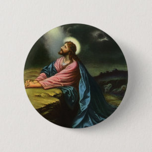 Vintage Jezus Christus bidt, tuin van Gethsemane Ronde Button 5,7 Cm