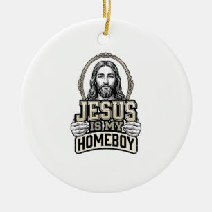 Vintage Jezus Is Mijn Huisgenoot Gegraveerd Vector Keramisch Ornament