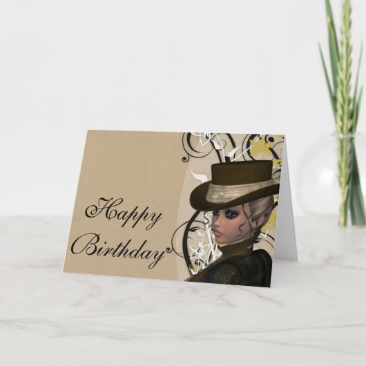 Vintage jolie femme joyeuse carte d'anniversaire 1 (Devant)