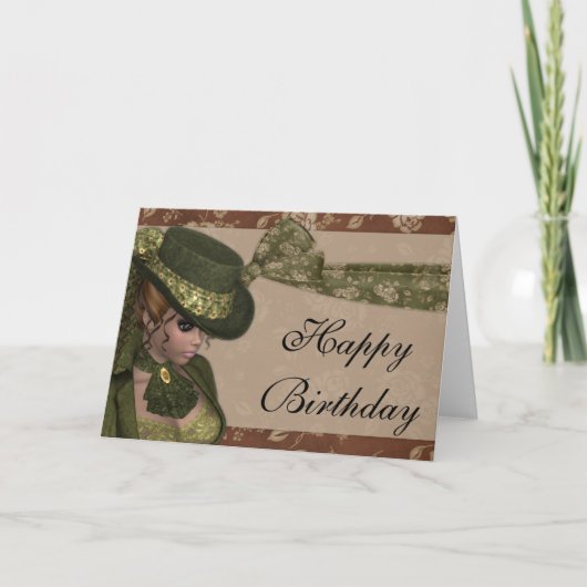 Vintage jolie femme joyeuse carte d'anniversaire 3 (Devant)