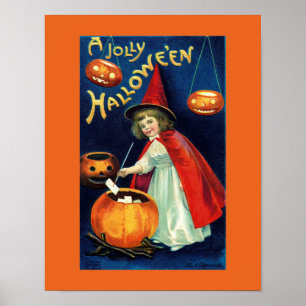 Vintage Jolly Halloween Girl Poster