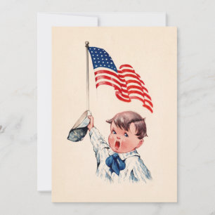 Vintage Jongen Amerikaanse Vlag 4 juli Prentbriefk Kaart
