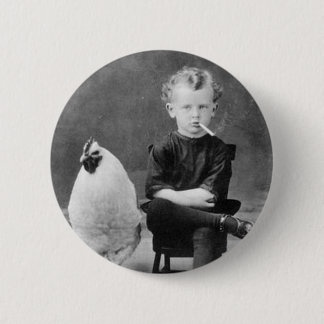 vintage - Jongen roken met kip Ronde Button 5,7 Cm