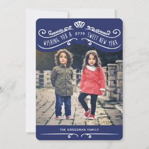 Vintage Joods Nieuwjaarskaartje – Blauw Feestdagenkaart