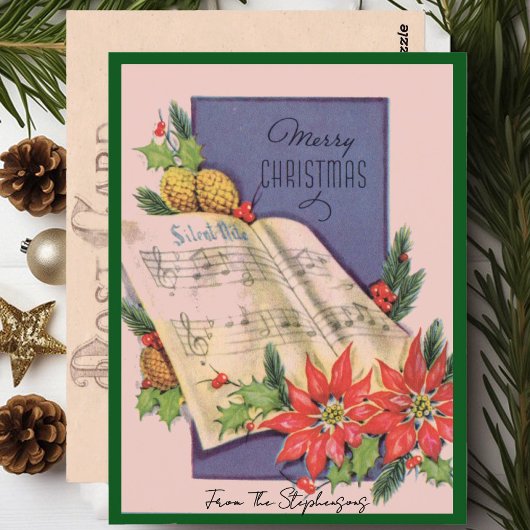 Vintage Joyeux Noël Musique Nom personnalisé Carte