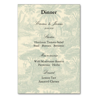 Vintage Jungle Toile Safari Trouwmenu Kaart