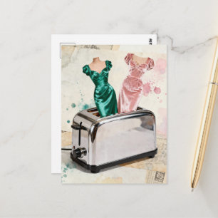 Vintage jurken in een broodrooster briefkaart
