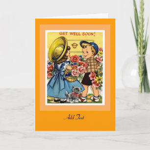 Vintage kaart beterschap bloemen kinderen