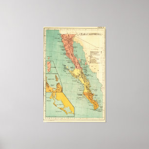 Vintage Kaart van Baja Californië (1899) Canvas Afdruk