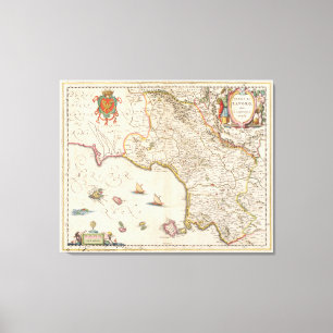 Vintage Kaart van Campania Italië (1662) Canvas Afdruk