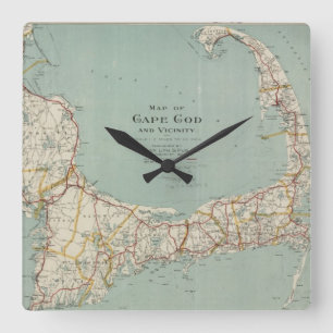 Vintage Kaart van Cape Cod (1917) Vierkante Klok