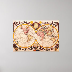 Vintage Kaart van de Wereld (1782) - Gestileerd Canvas Afdruk