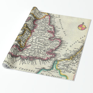 Vintage Kaart van Engeland (1747) Cadeaupapier