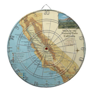 Vintage kaart van nationale parken in Californië k Dartbord