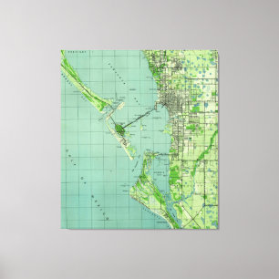Vintage kaart van Sarasota Florida (1944) Canvas Afdruk