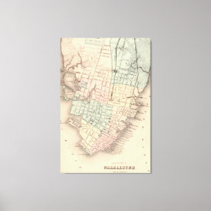 Vintage Kaart van Van Zuid- Charleston Carolina Canvas Afdruk