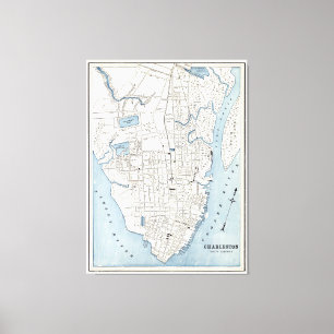 Vintage Kaart van Van Zuid- Charleston Carolina Canvas Afdruk
