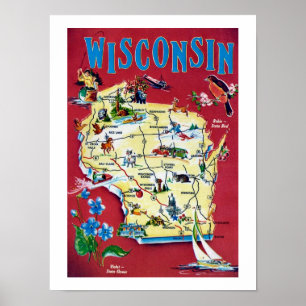 Vintage kaart van Wisconsin print