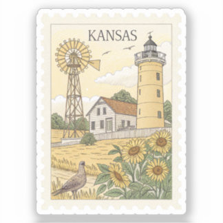 Vintage Kansas Zonnebloem Windmolen Vuurtoren Stem Sticker