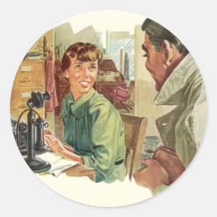 Vintage kantoor, CEO baas en secretaresse Ronde Sticker